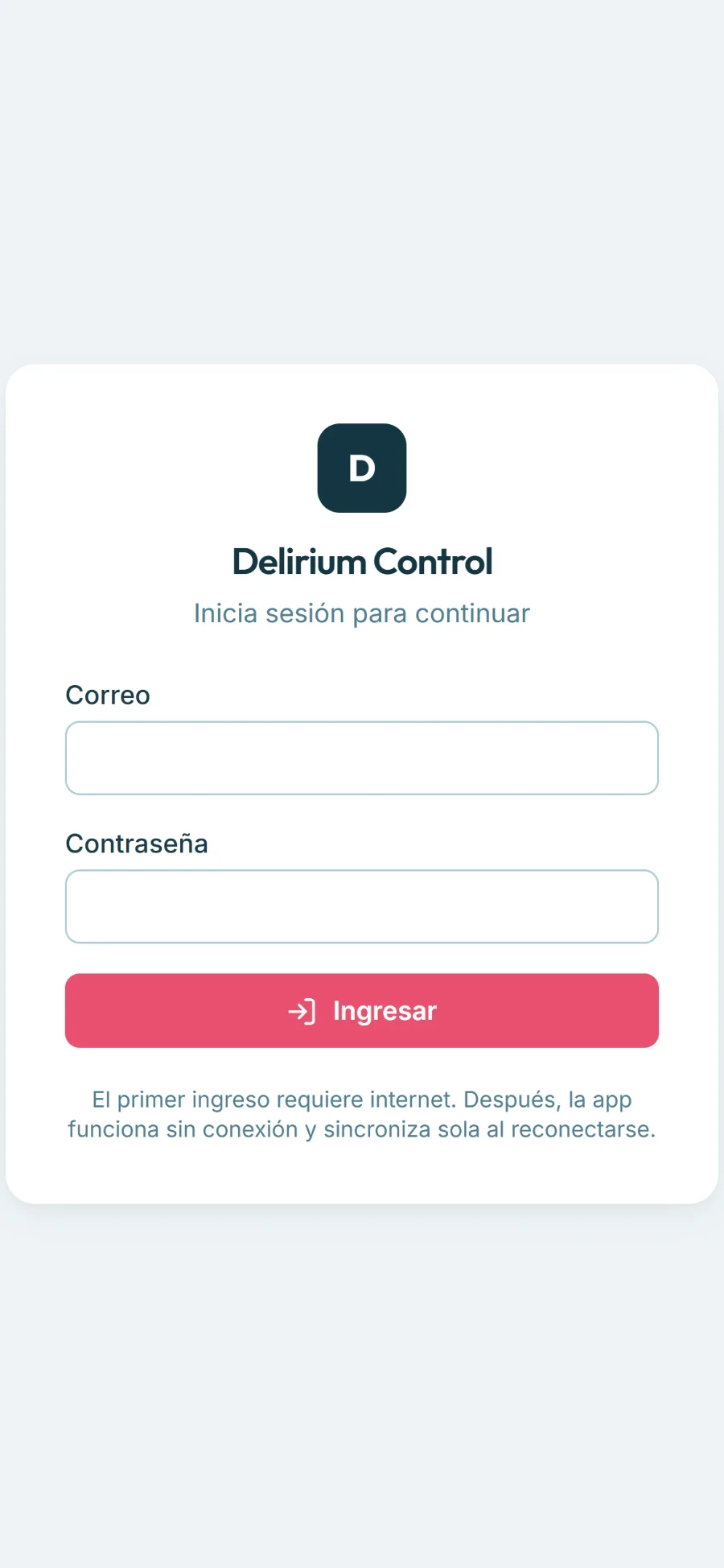 Delirium Control abierto en un celular.