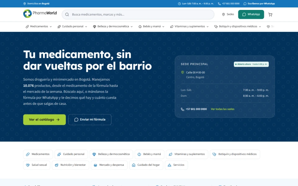 Página de inicio de PharmaWorld.