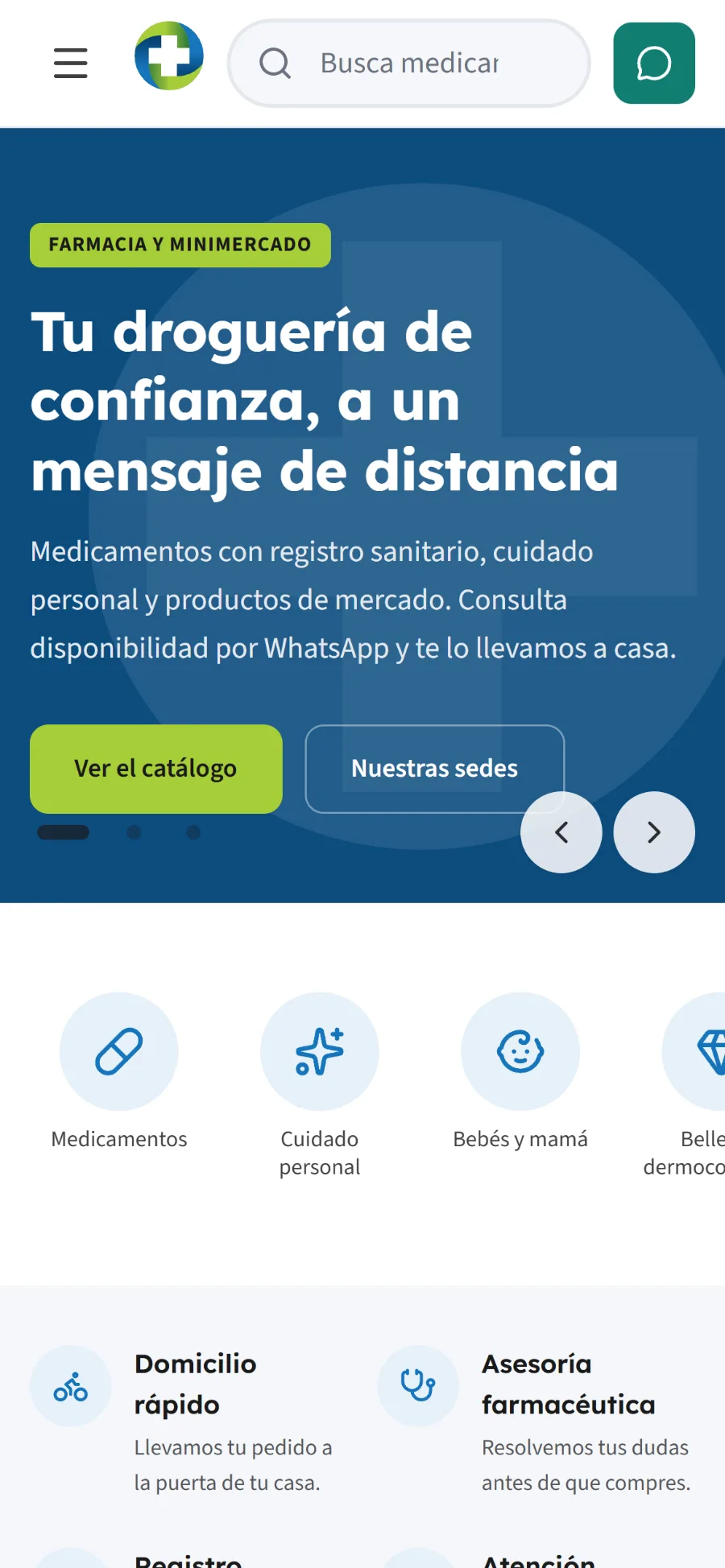 La página de PharmaWorld abierta en un celular.